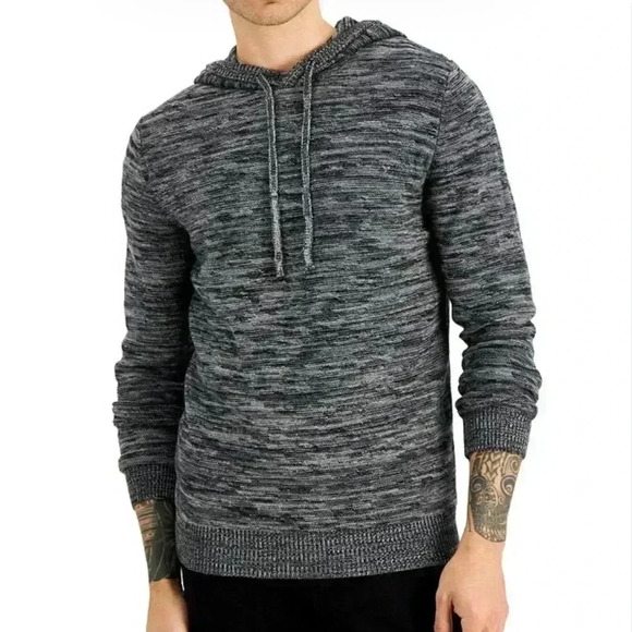 NWT SUN + STONE Men's Solid Marled Hooded Sweater Deep Black S - Picture 1 of 5